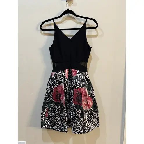 XScape Women's Mixed-Print Fit & Flare Dress Size 0 Black Multi