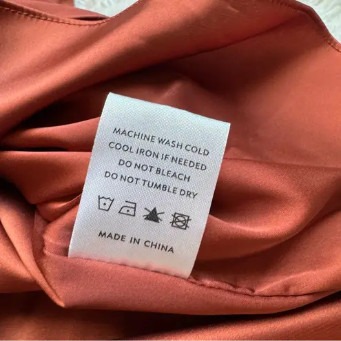 Baltic Born Celia Satin One Shoulder Midi Dress S Rust Pleated Belted Silky NWT