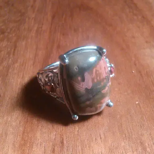 Venus Jasper and Mozambique Garnet Platinum Bond Ring (Size 7)