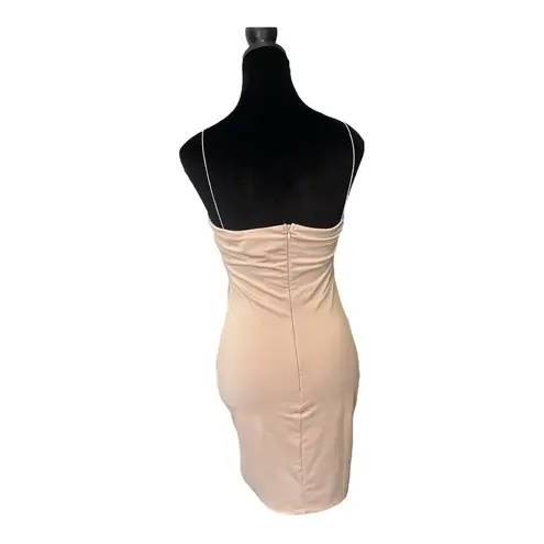 Meshki Solid Nude Bodycon Mini Dress Women’s Size L Spaghetti Strap Sexy Sleek