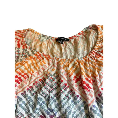 Zac & Rachel Boho Geometric Print Top Size 2X Colorful Indian Gauze Crochet Orange