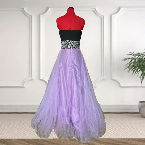Night Moves by Allure Lilac and Black Jewel Embellished Evening Prom Gown Size 8