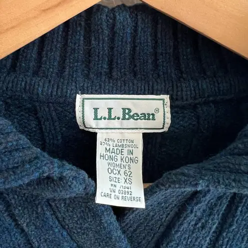 L.L.Bean  Vintage 90s Blue Teal Collar Knit Cotton Lambswool Sweater Womens XS