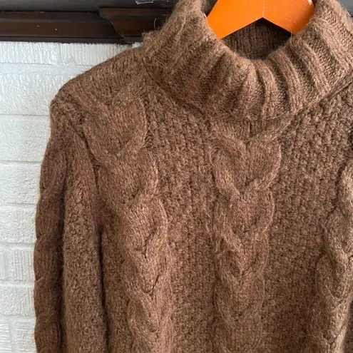 American Eagle Cable Knit Chocolate Brown Chunky Mock Neck Soft Sweater Size S