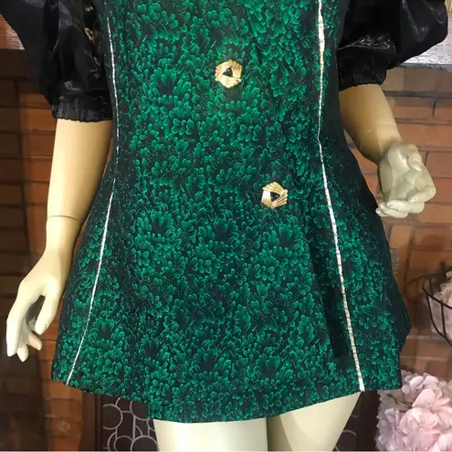 HANDMADE AVANT GARDE GREEN AND BLACK PUFFED SLEEVE BLOUSE (M) Size M