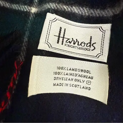 Vintage HARRODS Knights Bridge Blue Plaid 100% Lambswool Scarf Made in Scotland