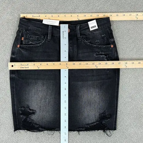 Judy Blue Danielle Distressed Rigid Magic High Waist Denim Mini Skirt Black