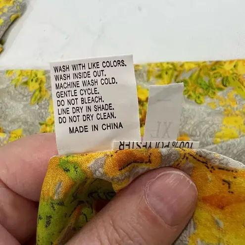 None Yellow Floral Tie Front Bathing Suit Swim Cover Up Sz XL Women’s