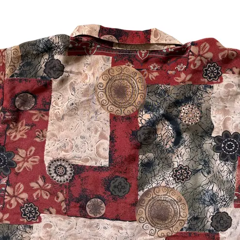 Patchwork Print Button Down Shirt Long Sleeve Boho Cottage Vintage 3XL Red Size 3X