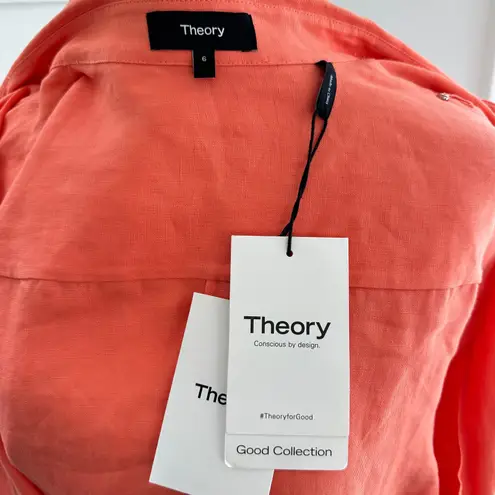 Theory  Mermaid Linen Shirtdress Bright Coral Size 6 NWT Resort Quiet Luxury