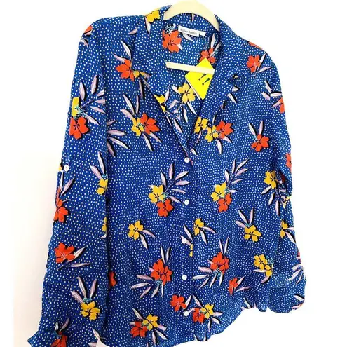 Roller Rabbit NWT Blue Kori Floral Nyana Tropical Rolled Up Sleeve Shirt Sz S - Image 3