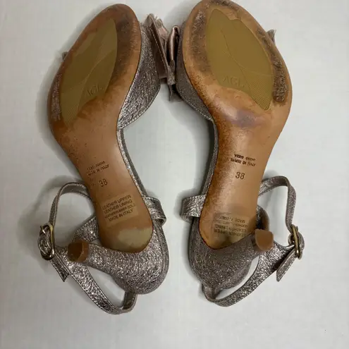 AGL Attilio Giusti Leombruni Women's Metallic Bow Ankle Strap Heels Size 38 Gold