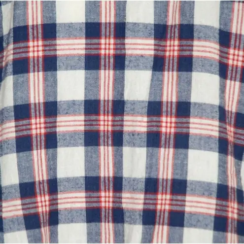 Red Ranch Women's Plaid Studded Button Up Shirt Size 2X Long Roll Tab Sleeves Blue