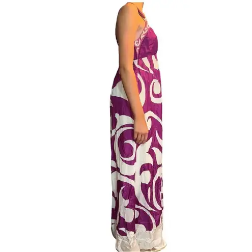 Yoana Baraschi Purple White Designer Luxury Formal Beaded Floor Length Gown Small