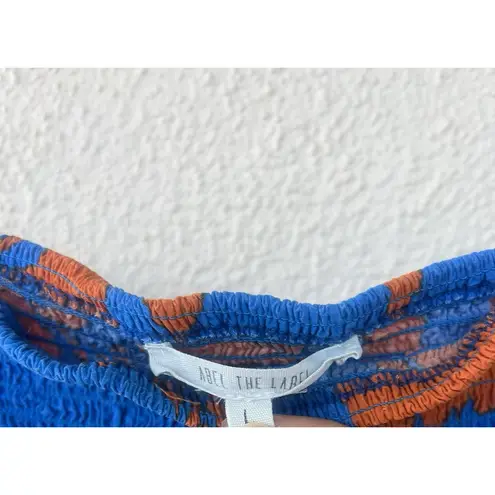 Abel the label Boho Smocked Maxi Dress L Tiered Blue Orange Coastal Resort Bold