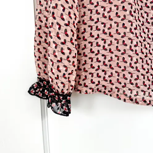 Boden Milkshake I've Clover Blouse Sheer Long Sleeve Ruffle Pink Print Top US 4