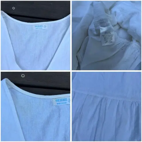 White Linen Mini Dress Babydoll Dress w/ Button