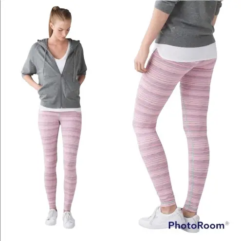 Lululemon  Leggings Wunder Under Luxtreme  Cyber Stripe Pink Menthol Size 4 rare