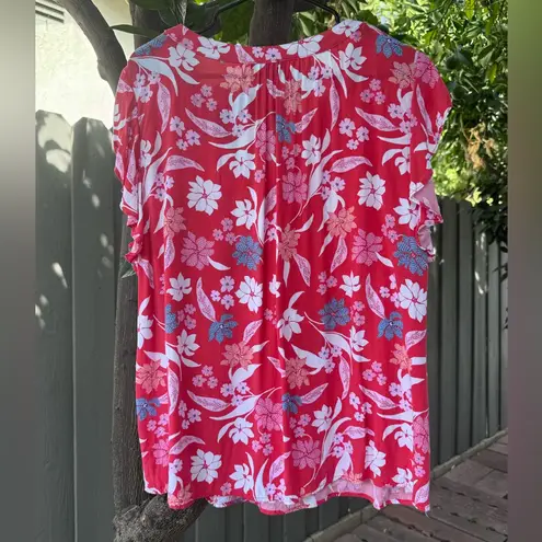 Jones New York  Red Floral Print Blouse Size 2X
