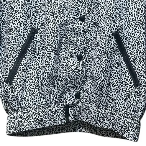 All Fenix White Leopard Crop Jacket Zip Snap Closure Size Small Black
