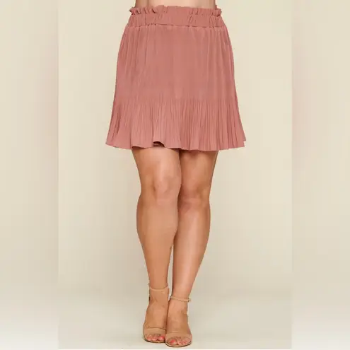 Pleated Solid Woven Pull On Mini Skirt Women's Plus Size Ash Rose 1X New Oddi Pink