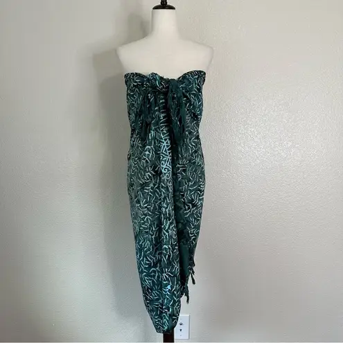 Boho Beachy Green Tie Dye Leaf Fringe Sarong or Beach Blanket