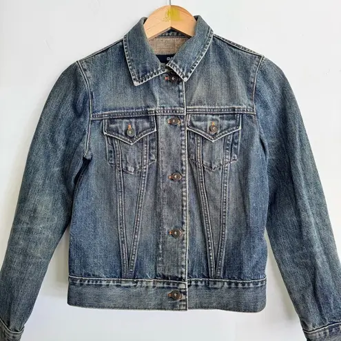 Gap Vintage  Womens Denim Jean Jacket Dark Dirty Wash Fall 2002 Preppy Size S Y2K