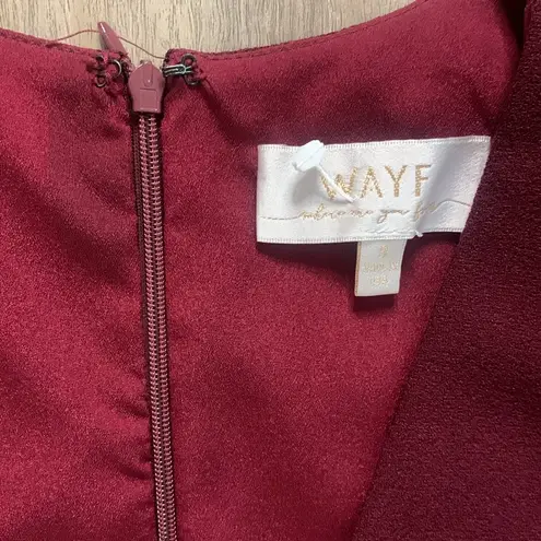 WAYF The Casey Plunge Neck Sleeveless Long Dress Burgundy Small!