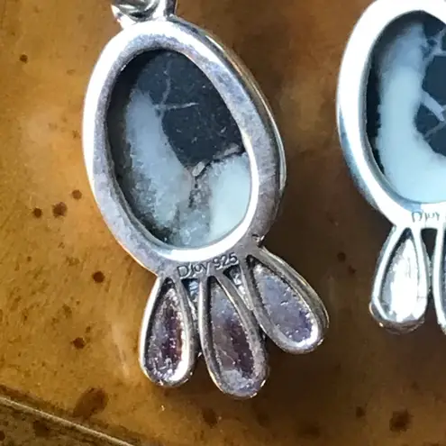 Natural White Buffalo Sterling Silver Feather Earrings Black