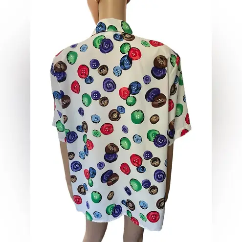 Truffles by YB Vintage 90s Quirky Funky Artsy Sewing Button Print Button Up Top Size L