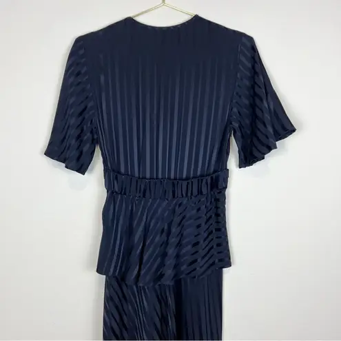 ALC Frank A.L.C. Avi Navy Blue Striped Silk Peplum Midi Dress Size 0