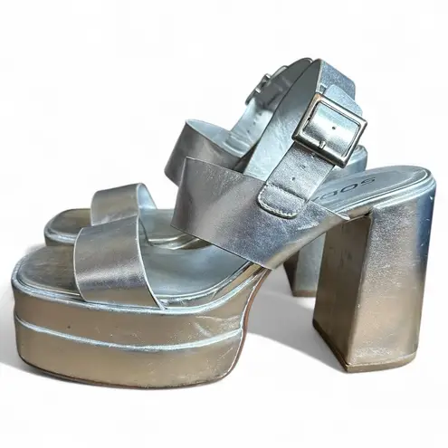 Soda Metallic Silver Platform Heels Size 6 - Y2K Style