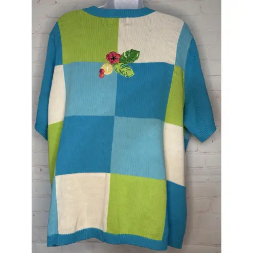 Breckenridge Vintage Woman Sweater 2X Tropical Patchwork Ramie Knit Cardigan