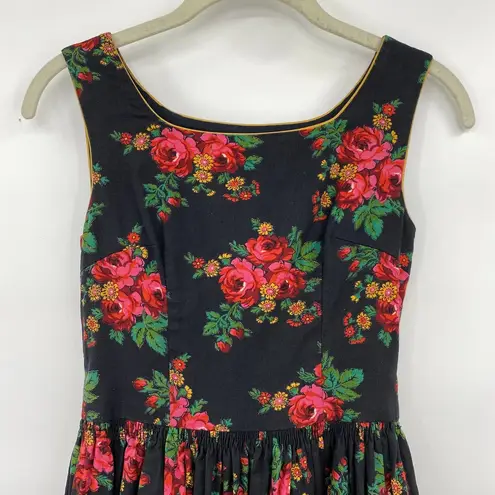 Vintage 1960s Fit N Flare A Line Dress Floral Print Sleeveless Womens XXS