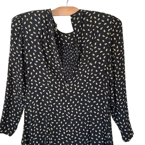 Vtg Neiman Marcus Black Paisley Shirred Secretary Dress sz 10 Modest Union 80s
