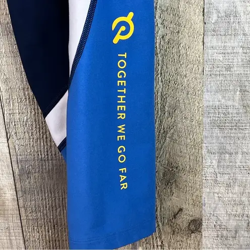 Peloton SZ XXL Cropped Leggings Navy Blue/Blue/White w/Yellow Together We Go Far