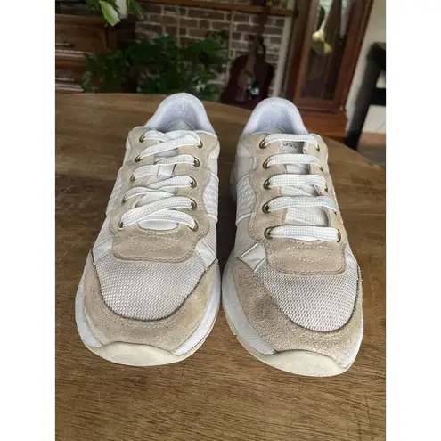 Hugo Boss Boss Womens Sneakers Size 38 US 7.5 White Beige Suede Leather Mesh Casual Shoes