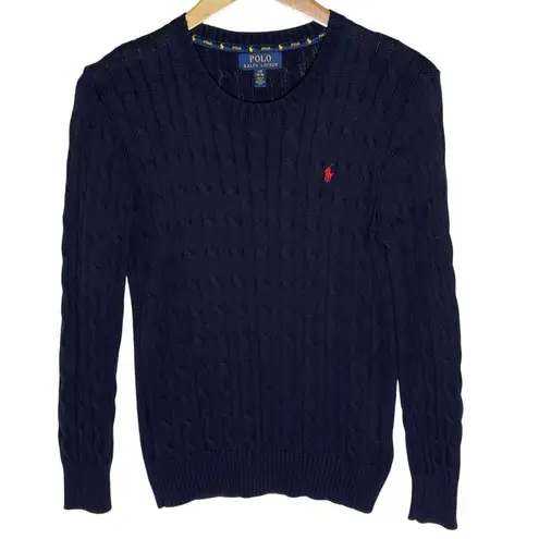 Ralph Lauren POLO  Navy Cableknit Crewneck Pullover Sweater