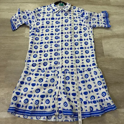 Islapayal Lisbon Mini Dress in Greek Eye Print Size Small Blue