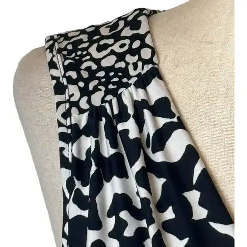 Soma Dress Womens Medium Black White Jersey Knit Animal Print Sleeveless Maxi
