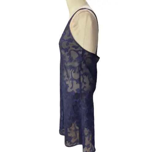 Halston Heritage HALSTON Navy blue semi-sheer X back chemise nightie with floral Size SMALL