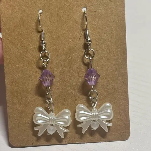 Handmade Purple & White Coquette Bow Earrings