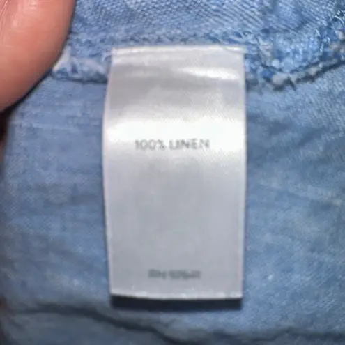 Pure Jill Linen Dress Women XS Button Down Roll Tab Sleeve Pockets Blue Casual