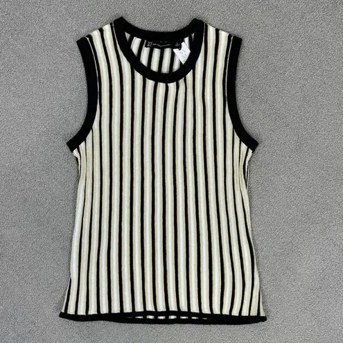 New York & Co Striped Ribbed Knit Sleeveless Sweater Tank Top Tan Black Large