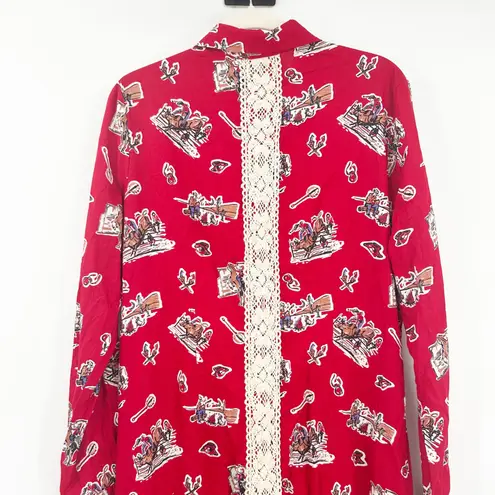 Panhandle Womens Vintage Western Cowboy Rodeo Print Sleep Dress Nightgown Size L Red Size L