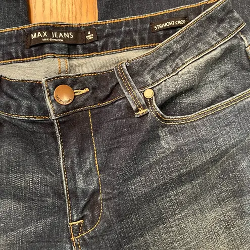 Max jeans Straight Cropped Embroidered Lightly Distressed Frayed Hem Jeans Sz 4