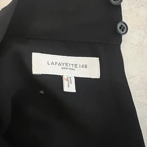 Lafayette 148 Black Mockneck Silk Blouse Top Medium Keyhole Gold Cuff Button