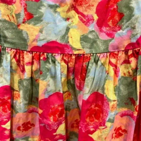 Peyton &‎ Parker dress 100% Cotton Pink Floral Ruffle Smocked Bib Tie size M Size M