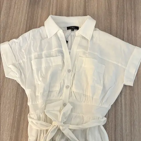 NWT Lulu’s Summer Memories White Button Up Midi Dress With Pockets Medium