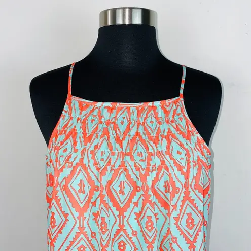 Sequin Hearts  Green Orange Geometric Tribal Print Shift Dress S